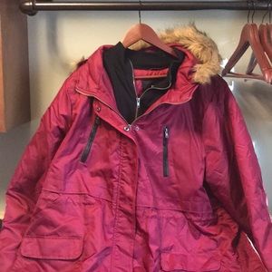 Torrid red winter coat with faux fur trim, size 3